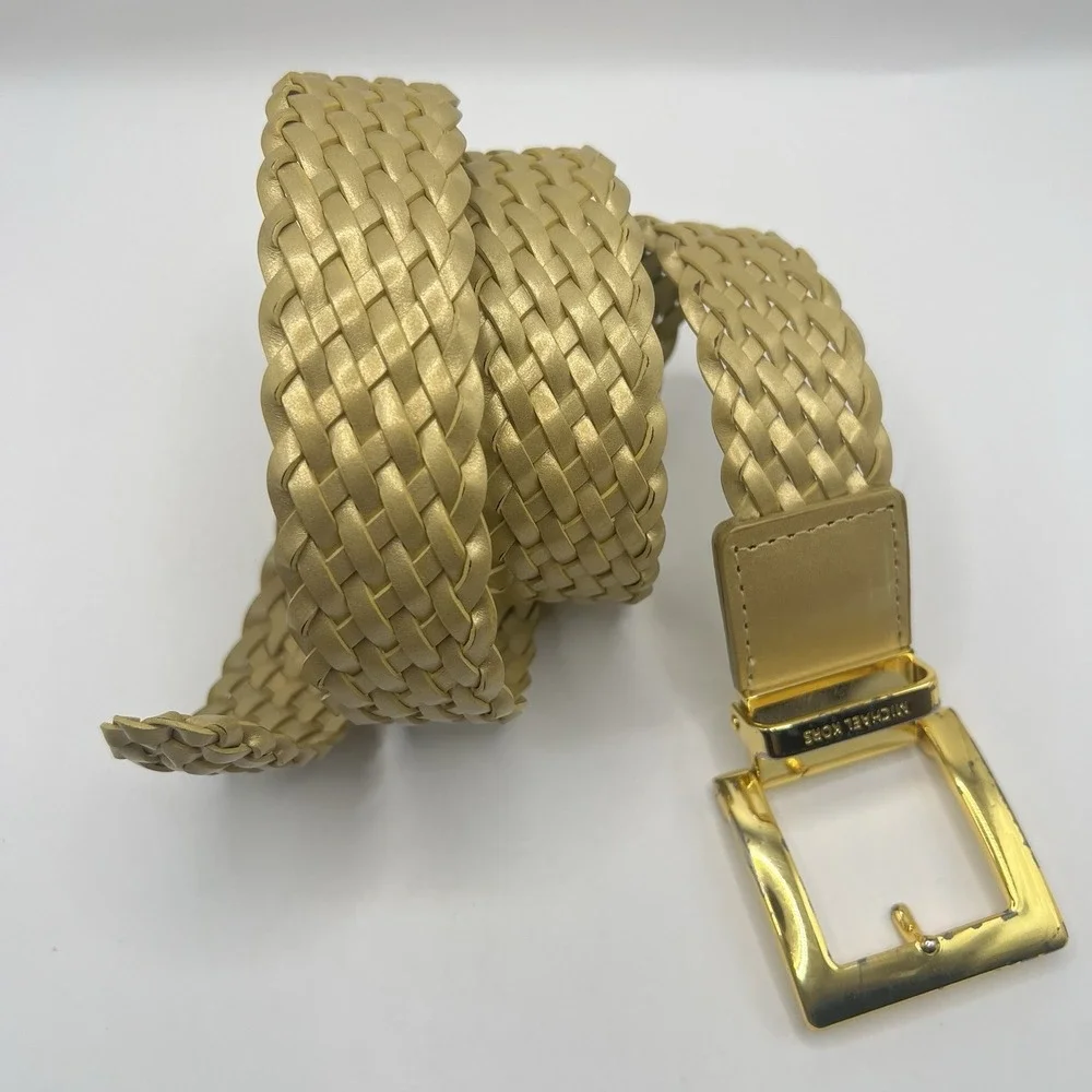 Michael Kors Braided Woven Leather Belt Medium Gold